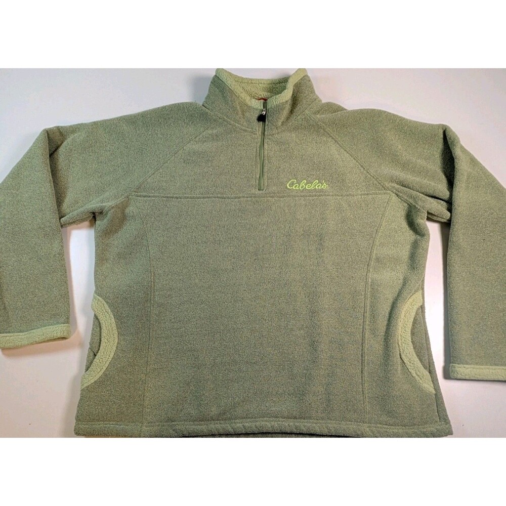 CABELAS XL GREEN SHERPA FLEECE SWEATSHIRT W POCKETS 1/4 ZIP NEHRU Hot Fever
